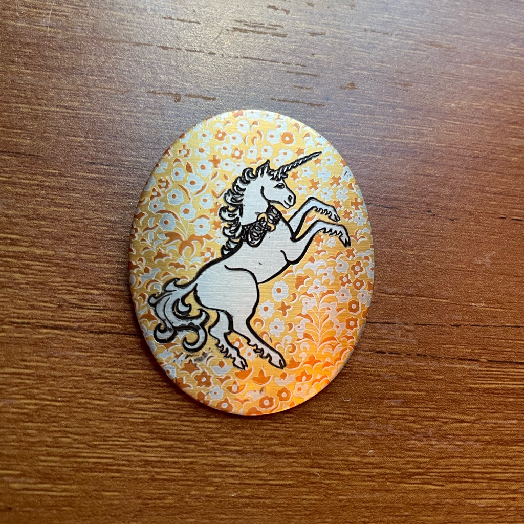 Vintage Reed And Barton Damascene Mythical Fantasy Unicorn Brooch Or Pendant